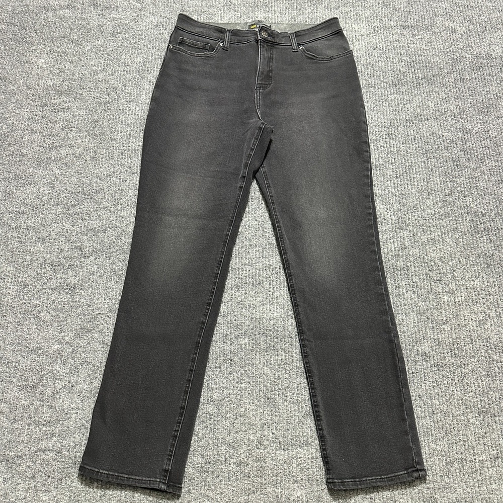 Lee Slim Fit Straight Leg Jeans Womens Size 10 Medium Black Denim Mid Rise